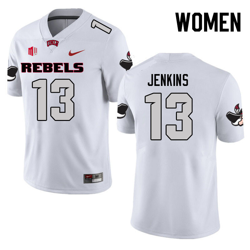 Women #13 Cameren Jenkins UNLV Rebels College Football Jerseys Stitched Sale-White - Click Image to Close